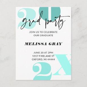 Moderne Pastel Ombre Grad Party Einladung aqua Postkarte