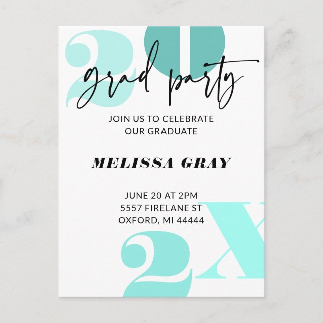 Moderne Pastel Ombre Grad Party Einladung aqua Postkarte (Vorderseite)