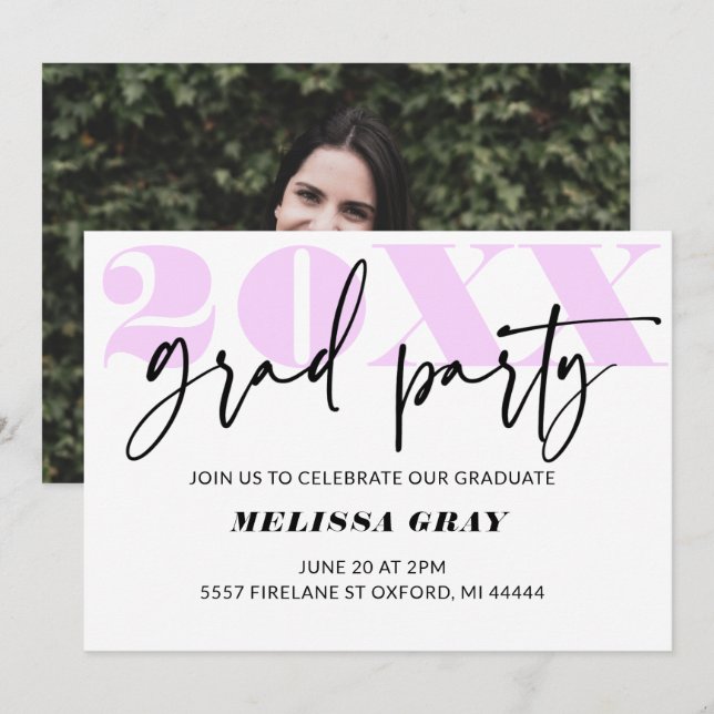 Moderne Pastel Ombre Grad Party Einladung Lilac (Vorne/Hinten)