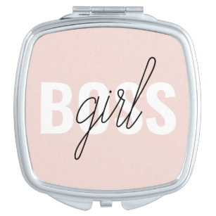 Moderne Pastel Pink Girl Boss Phrase Taschenspiegel