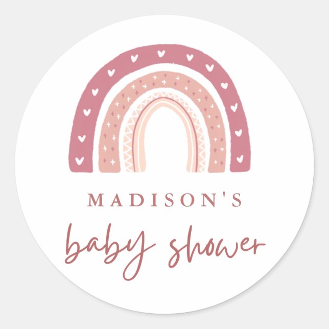 Moderne Pastel Pink Rainbow Baby Dusche Classic Ro Runder Aufkleber (Vorderseite)