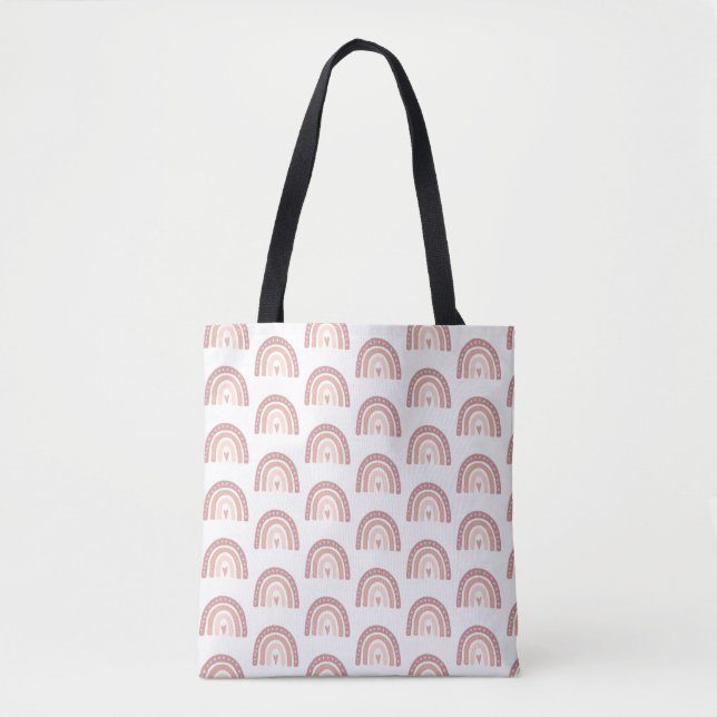 Moderne Pastel Pink Rainbow Boho Muster Ihr Name Tasche (Vorderseite)