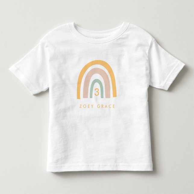 Moderne Pastel Rainbow Girl's Birthday Age Kleinkind T-shirt (Vorderseite)