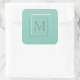 Moderne Pastel-Türkis- und Grau-Monogramm-Aufklebe Quadratischer Aufkleber