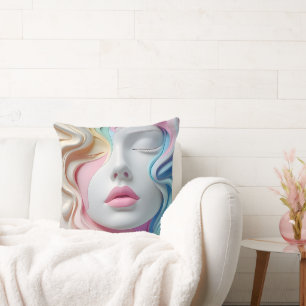 Moderne Pastell-Abstrakte 3D-Gesichtskunst-Wurfkis Kissen