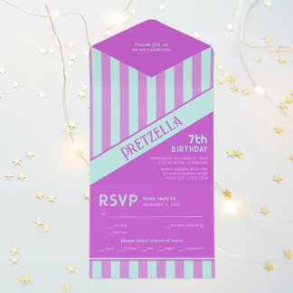 Moderne Pastell Aquamarin Pink Streifen Geburtstag All In One Einladung