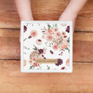 Moderne Pastell-Blume & Kraft-Personalisiertes Ges Acryl Tablett