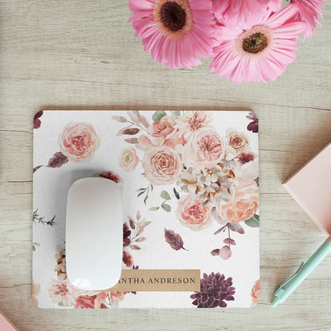 Moderne Pastell-Blume & Kraft-Personalisiertes Ges Mousepad (Von Creator hochgeladen)