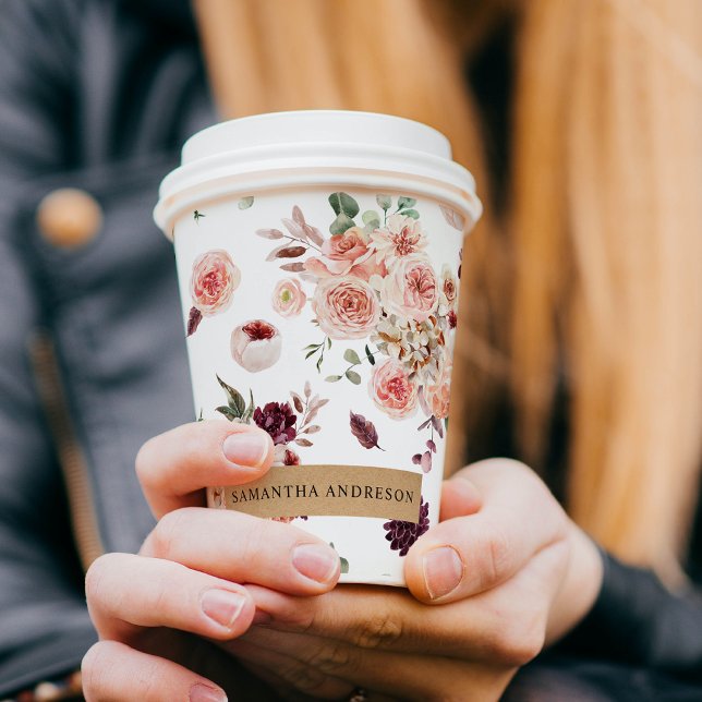 Moderne Pastell-Blume & Kraft-Personalisiertes Ges Pappbecher (Von Creator hochgeladen)