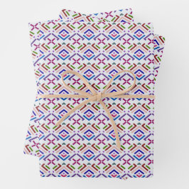 Moderne Pastell-Ethnische Geometrische Diamant-Mus Geschenkpapier Set