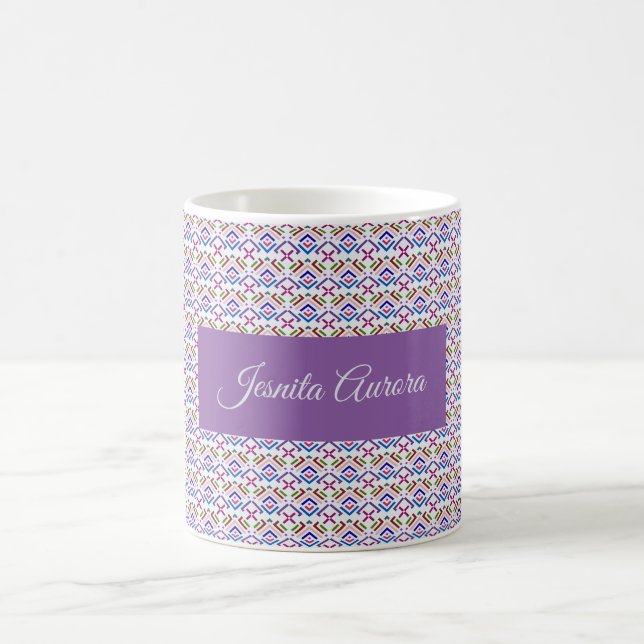 Moderne Pastell-Ethno-Geometrie-Diamantmuster Kaffeetasse (Mittel)