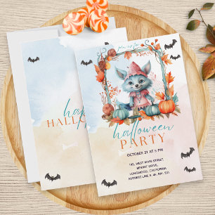 Moderne Pastell-Kürbisfeld-Fuchs-Halloween-Party Einladung