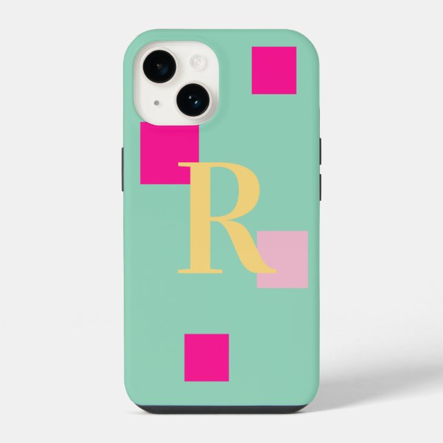 Moderne Pastell Monogram iPhone 14 Hülle (Rückseite)