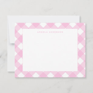 Moderne Pastell-Rosa Gingham-Karo Mitteilungskarte