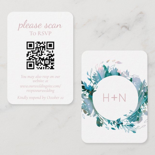 Moderne Pastell-Rose für Monogramm mit QR-Code Begleitkarte (Vorne/Hinten)
