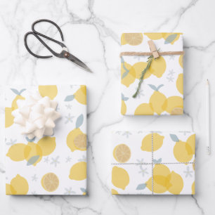 Moderne Pastell Zitrus Lemons Muster Geschenkpapier Set