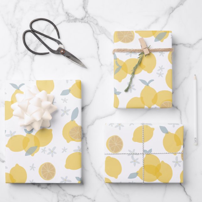 Moderne Pastell Zitrus Lemons Muster Geschenkpapier Set (Vorderseite)