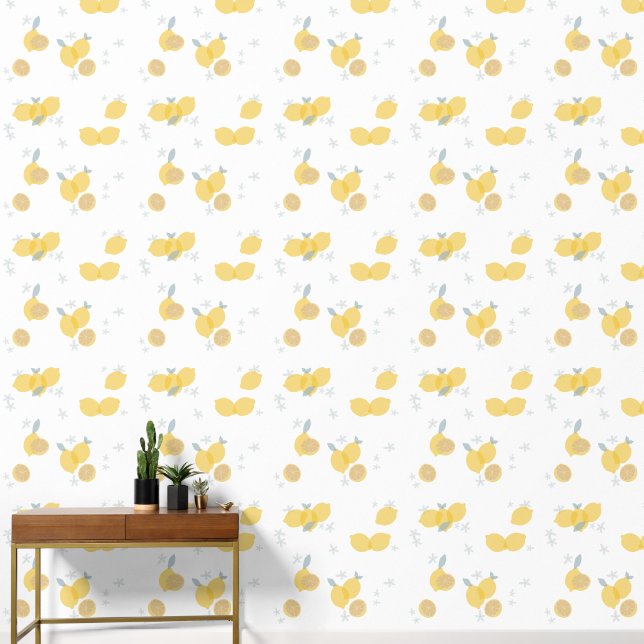 Moderne Pastell Zitrus Lemons Muster Tapete (Hausflur)