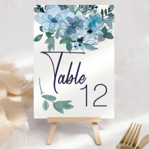 Moderne Pastellblaue Aquarell-Hochzeitstisch-Numme Tischnummer