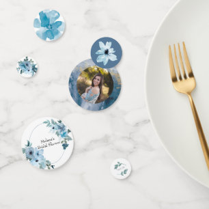 Moderne Pastellblaue Aquarell-Rosen Hochzeit Konfetti