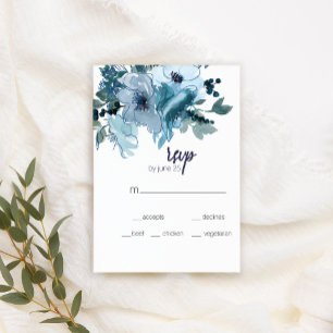 Moderne Pastellblaue Aquarell-Rosen Hochzeit RSVP Karte