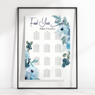 Moderne Pastellblaue Aquarell-Rosen Sitzordnung Poster