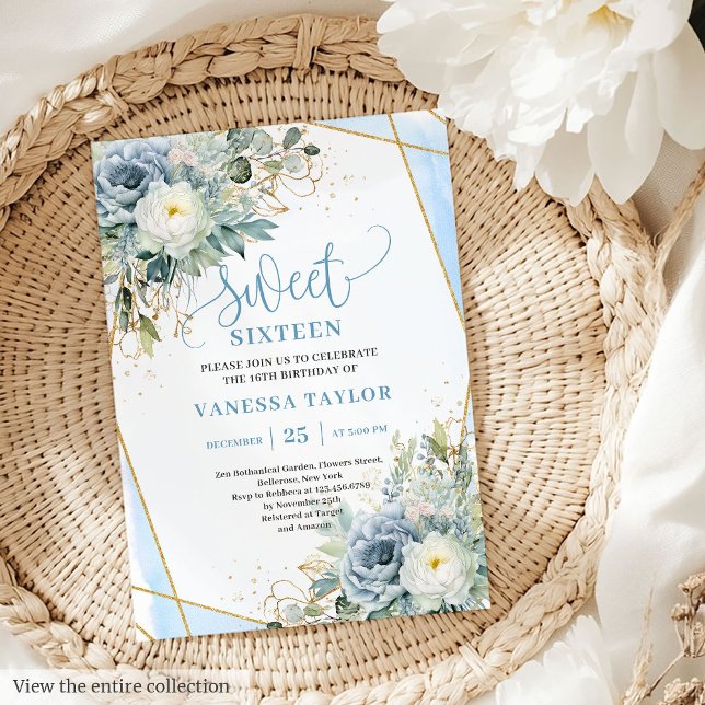 Moderne pastellblaue blühende süße 16 laden ein einladung (Modern pastel blue white floral sweet 16 invite

)