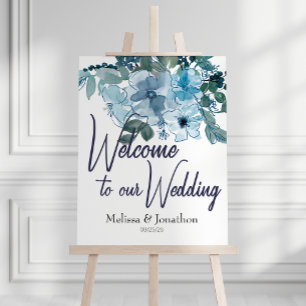 Moderne Pastellblaue Rosen Hochzeitsschild Poster