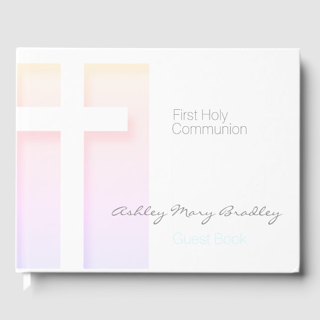 Moderne Pastellfarben First Holy Communion Guest B Gästebuch (Vorderseite)