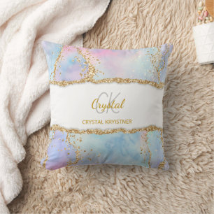 Moderne Pastellfarben - Glitzer Monogram Kissen