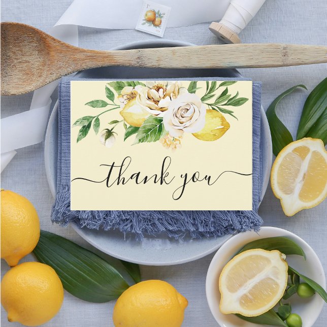 Moderne pastellfarbene Gelbe Zitronen & Leaf Thai Dankeskarte (Von Creator hochgeladen)