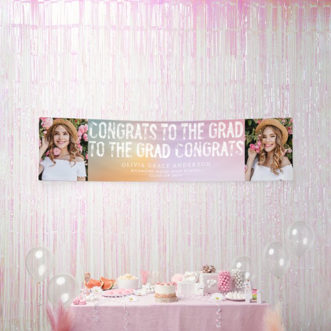 Moderne pastellfarbene Regenbogen-Multi-Foto-Gradu Banner (Party)