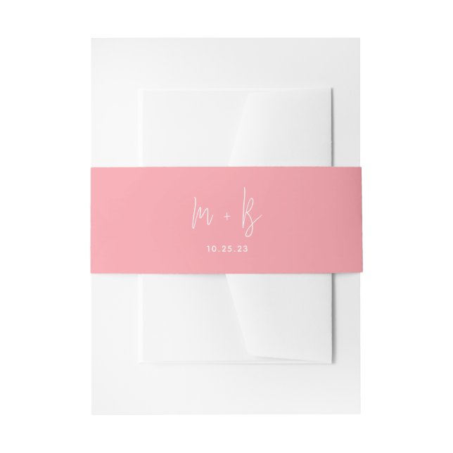 Moderne pastellfarbene rosa Script Monogram Weddin Einladungsbanderole (Vorderseite Beispiel)