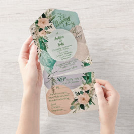 Moderne pastellfarbene, schicke Hochzeit All In One Einladung