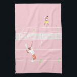 Moderne Pastellpink-Tennismatte Geschirrtuch<br><div class="desc">Moderne pinkfarbene Tennisspiel-Illustration auf dem pinkfarbenen Tennisplatz.</div>