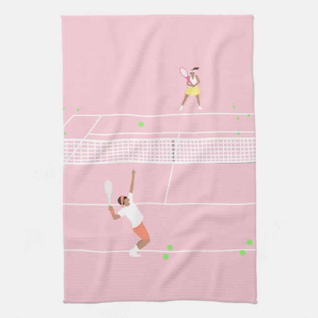 Moderne Pastellpink-Tennismatte Geschirrtuch (Vertikal)