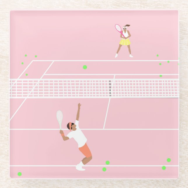 Moderne Pastellpink-Tennismatte Glasuntersetzer (Vorderseite)