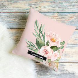 Moderne pastellrosa Aquarellfarben - Blume und Nam Kissen