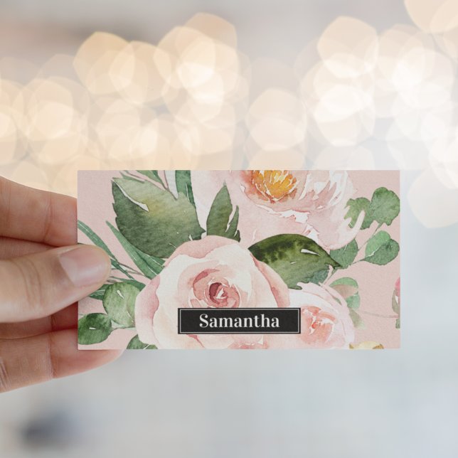 Moderne pastellrosa Aquarellfarben - Blume und Nam Visitenkarte (Von Creator hochgeladen)