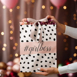 Moderne pastellrosa Girl Boss & Black Dots Große Geschenktüte