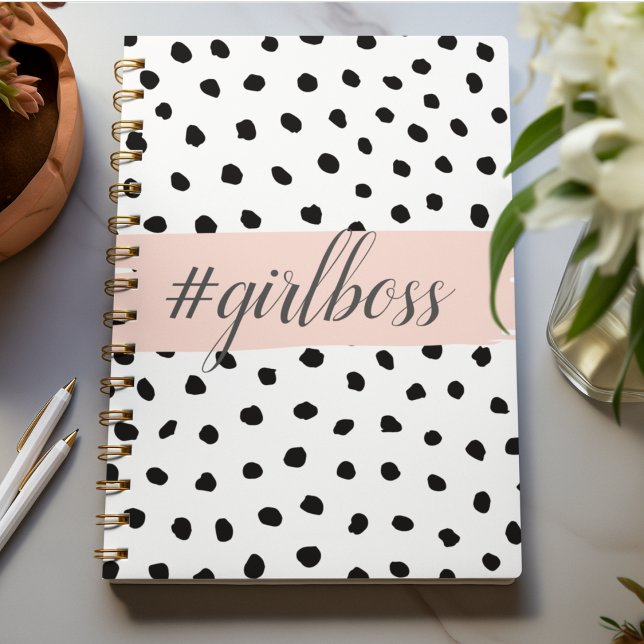 Moderne pastellrosa Girl Boss & Black Dots Notizblock (Von Creator hochgeladen)