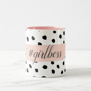 Moderne pastellrosa Girl Boss & Black Dots Zweifarbige Tasse