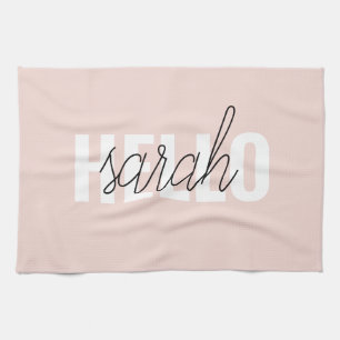 Moderne Pastellrosa Hallo und dein Name Geschirrtuch