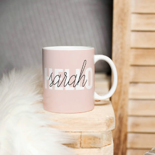 Moderne Pastellrosa Hallo und dein Name Kaffeetasse