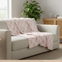 Moderne Pastellrosa Karomuster-Fleece-Decke