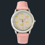 Moderne pastellrosa und gelbe Zitronen Muster Armbanduhr<br><div class="desc">Moderne pastellrosa und gelbe Zitronen Muster</div>