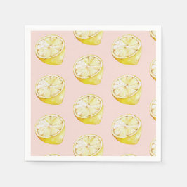 Moderne pastellrosa und gelbe Zitronen Muster Serviette