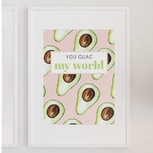 Moderne Pastellrosa und grüne Avocado Lustiger Spr Poster
