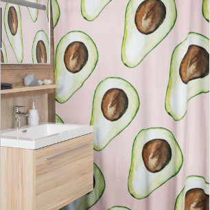 Moderne Pastellrosa und grüne Avocado-Muster Duschvorhang