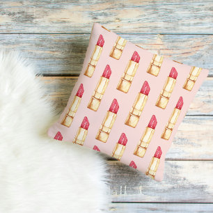 Moderne Pastellrosa und rote Lippenstift Muster Mä Kissen